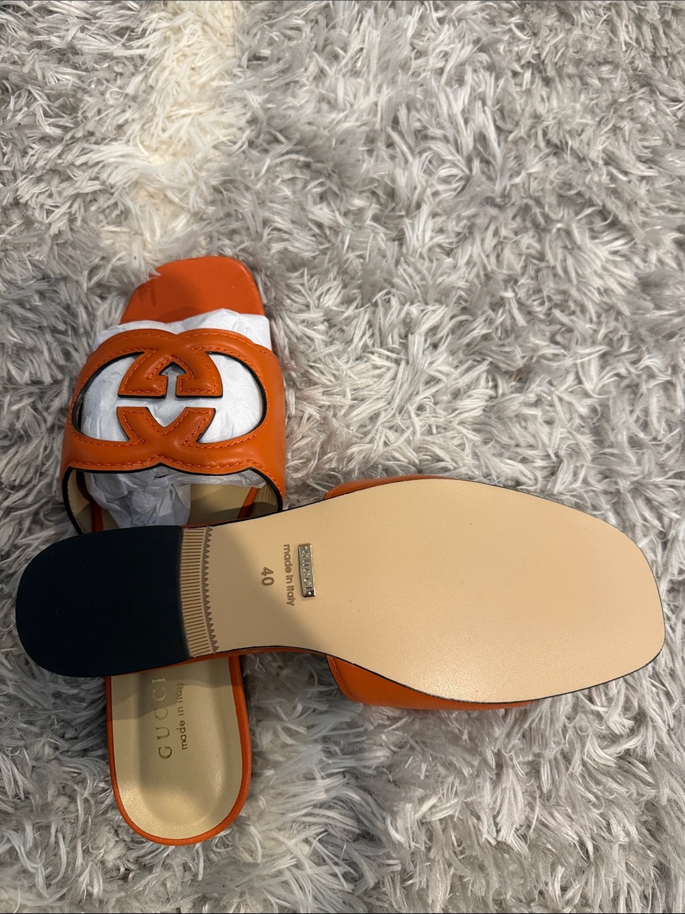 Gucci Orange Leather GG Slide Sandals (1) - Picture 3 of 6